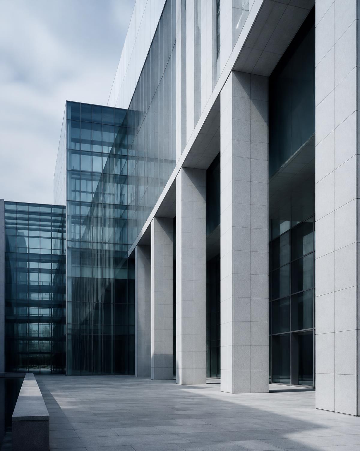 Warm marble and glass interior of a Luxembourg institution